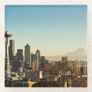 De binnenstad van Seattle skyline en Space Needle Glazen Onderzetter