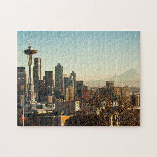 De binnenstad van Seattle skyline en Space Needle Legpuzzel