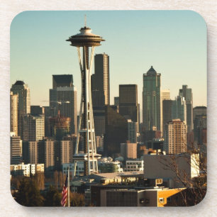 De binnenstad van Seattle skyline en Space Needle Onderzetter