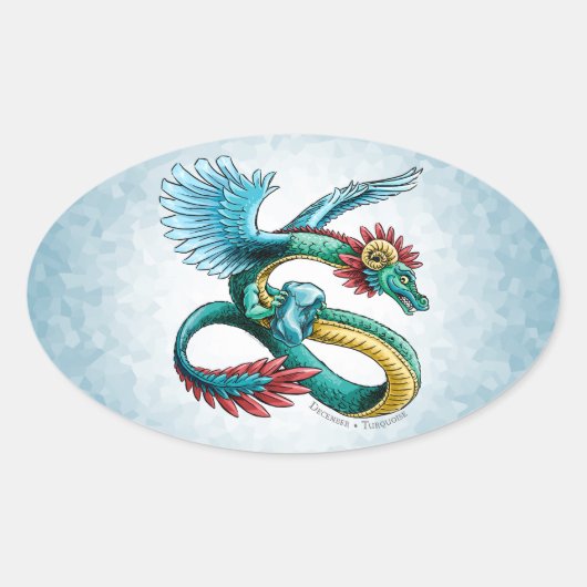 De Birthstone Dragon van december: Turquoise Ovale Sticker (Voorkant)