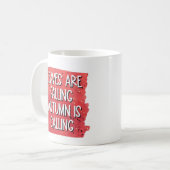 De bladeren vallen af, de herfst roept koffiemok (Voorkant links)