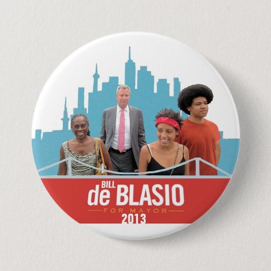 De Blasio voor burgemeester Ronde Button 7,6 Cm (Voorkant)