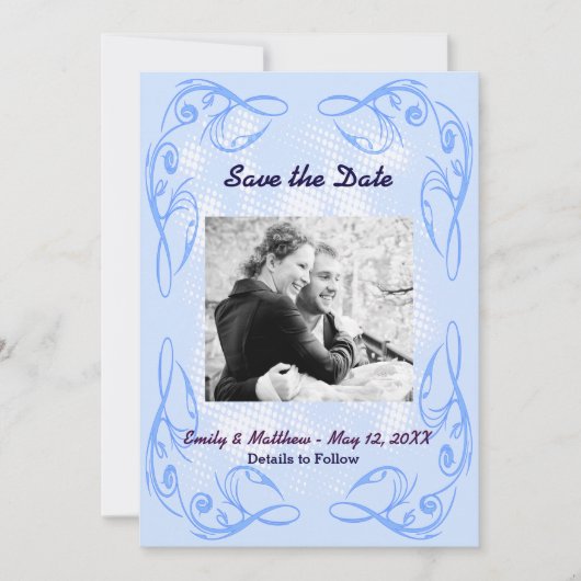 De blauwe Abstracte Rand sparen de Datum Vaste Kaa Save The Date (Voorkant)