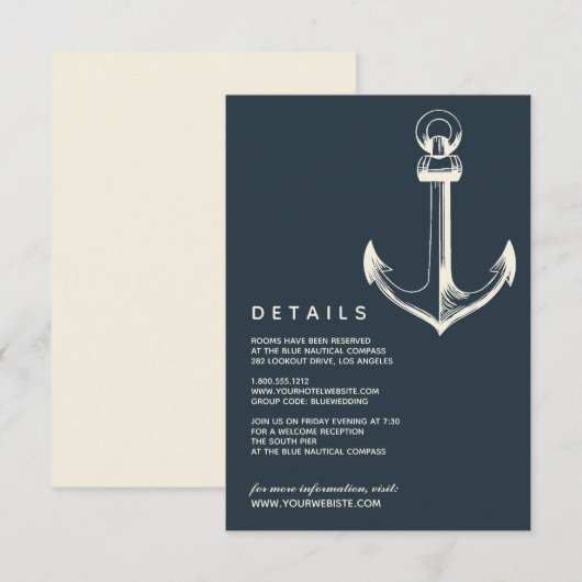 De blauwe anchor | Details van de bruiloft Kaart (Voorkant / Achterkant)