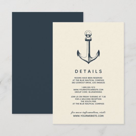 De blauwe anchor | Details van de bruiloft Kaart (Voorkant / Achterkant)