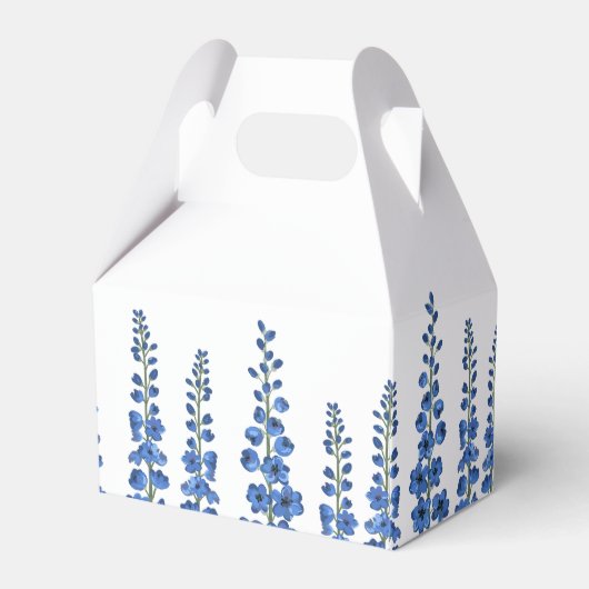 De blauwe bloemen van Delphinium Bedankdoosjes (Achterkant)
