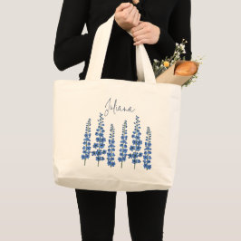 De blauwe bloemen van Delphinium Grote Tote Bag