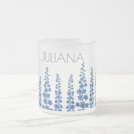 De blauwe bloemen van Delphinium Matglas Koffiemok