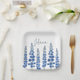 De blauwe bloemen van Delphinium Papieren Bordje