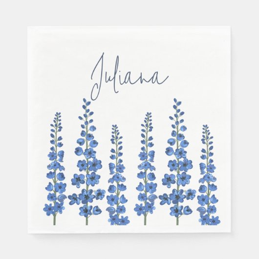 De blauwe bloemen van Delphinium Servet (Voorkant)