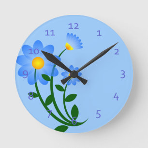 De blauwe BloemenKlokken van de Muur Ronde Klok