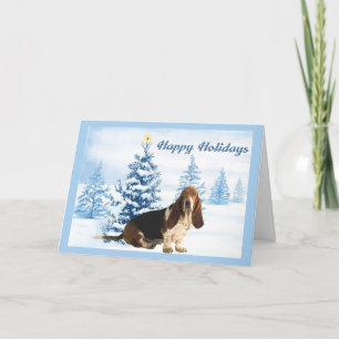 De Blauwe Boom van de Kerstkaart van Basset Hound Feestdagen Kaart