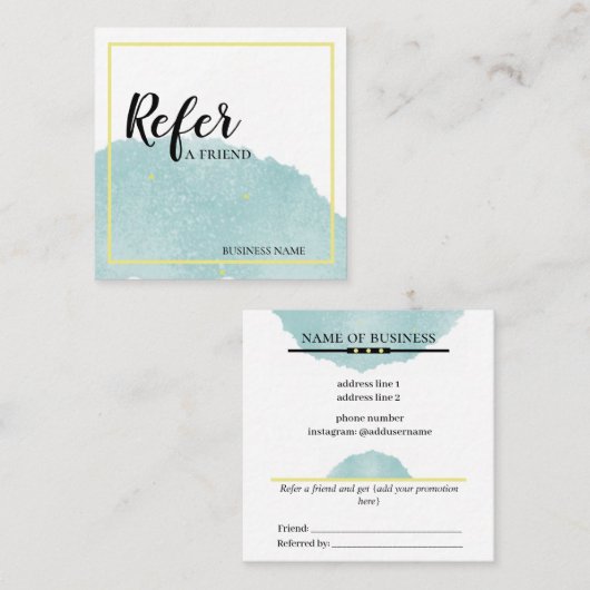 De blauwe borstelslag Verwijs een Kaart van de vri Vierkante Visitekaartje (Voorkant / Achterkant)