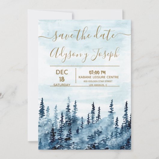 De Blauwe Bos Waterverf Save The Date Kaart (Voorkant)