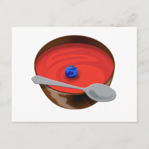 De blauwe bosbes in een Bowl van tomatensoep - Aus Briefkaart