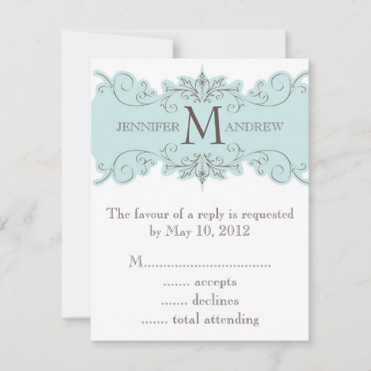 De blauwe Bruine Kaarten van het Huwelijk RSVP van Kaartje (Voorkant)