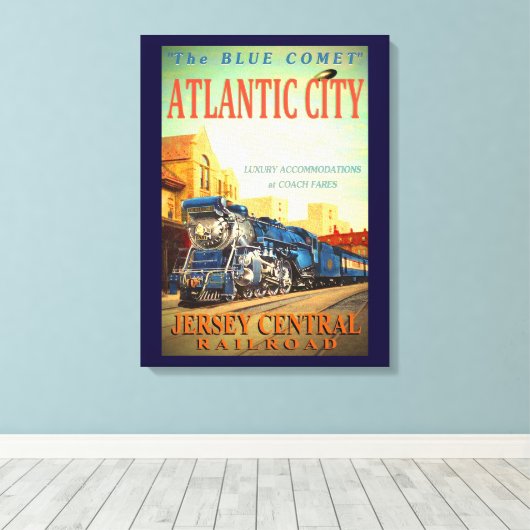 De blauwe Comet Train Wrapped Canvas afdrukken (Insitu (Houten vloer))