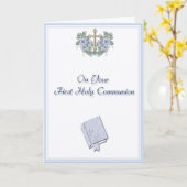 De blauwe communie gefeliciteerd kaart (Gele Bloem)