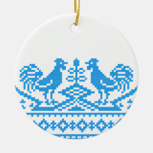 De blauwe dwars-steek van de Haan Keramisch Ornament