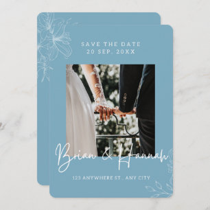 De blauwe Elegant Kader Lily grens sparen de Datum Save The Date