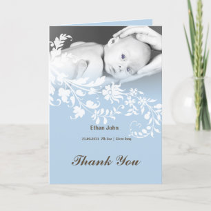 De blauwe foto van de babyjongen dankt u kaarten