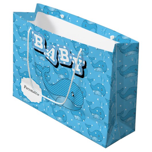 De blauwe Gestippelde Walvis van het Baby Polka Large Cadeautasje (Voorkant Gekanteld)
