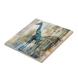 De Blauwe Giraffe in Parijs Keramische Tegels Tegeltje