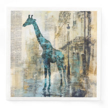 De Blauwe Giraffe In Parijs Papieren Servetten