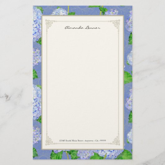 De blauwe Huwelijken van het Kant van de Hydrangea Briefpapier (Voorkant)