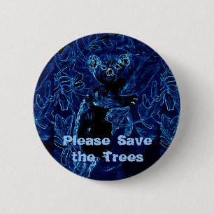 De blauwe Koala bewaart onze Bomen Ronde Button 5,7 Cm