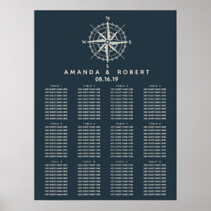 De blauwe kompas Nautical Wedding Seating Chart Poster