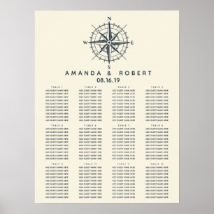 De blauwe kompas Nautical Wedding Seating Chart Poster