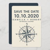 De blauwe kompas | Weddenschap Save the Date (Voorkant / Achterkant)