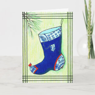 De blauwe Kous van Kerstmis Hanbok Feestdagen Kaart
