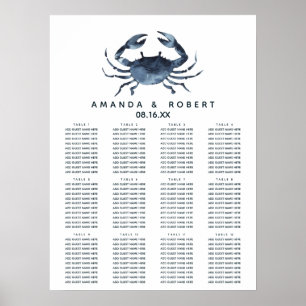 De blauwe krab Nautical Wedding Seating Chart Poster