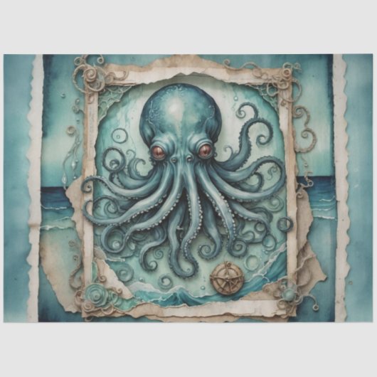 De blauwe kraken |  tentakel kunst - Decoupage Tissuepapier (Voorkant)