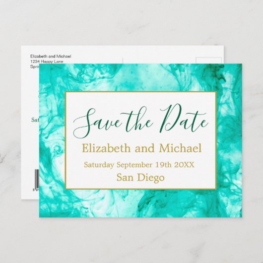 De blauwe Moderne Code van de Waterverf QR sparen  Aankondigingskaart (Voorkant / Achterkant)