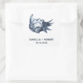 De blauwe schelp | Bruiloft Monogram Vierkante Sticker (Tas)