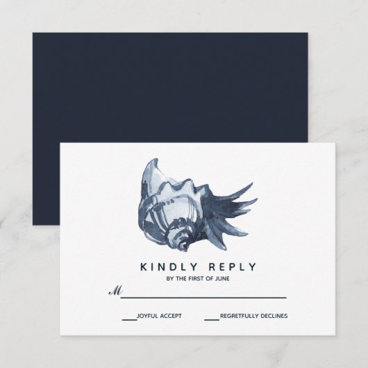 De blauwe schelp | Bruiloft RSVP Kaartje (Voorkant / Achterkant)