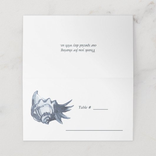 De blauwe schelp | Nautical Wedding table place (Buitenkant ongevouwen)