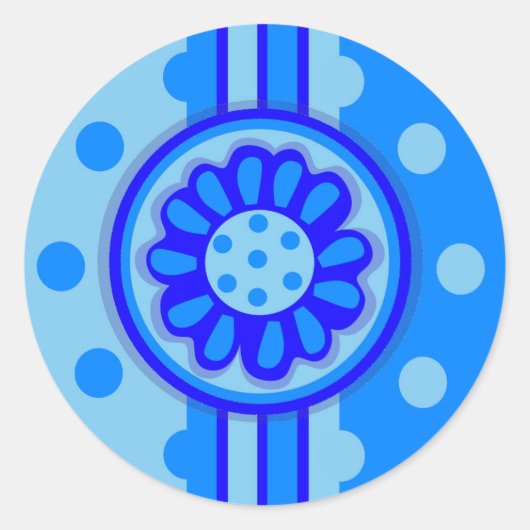 De blauwe Stickers van Flower power (ronde) (Voorkant)