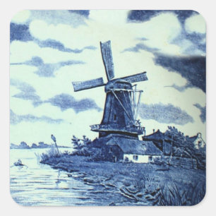 De Blauwe Tegel van vintage Antiek Delft - Vierkante Sticker
