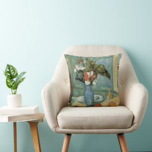 De blauwe vaas (Bloemen en fruit) door Paul Cezann Kussen