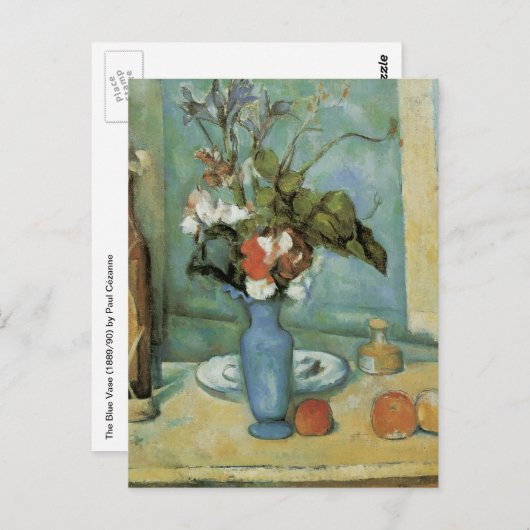 De blauwe vaas (bloemen en vruchten) van Paul Ceza Briefkaart (Voorkant / Achterkant)