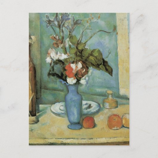 De blauwe vaas (bloemen en vruchten) van Paul Ceza Briefkaart (Voorkant)