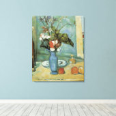 De blauwe vaas (bloemen en vruchten) van Paul Ceza Canvas Afdruk (Insitu (Houten vloer))