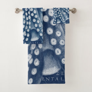 De blauwe Vintage Elegante Kaart van de Octopus Bad Handdoek