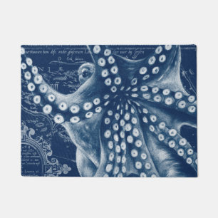 De blauwe Vintage Elegante Kaart van de Octopus Deurmat