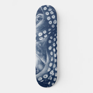De blauwe Vintage Elegante Kaart van de Octopus Skateboard