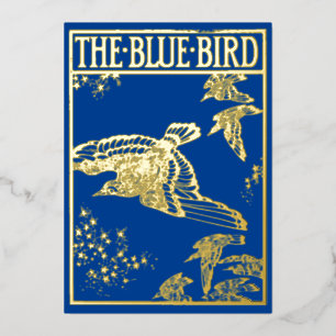 De blauwe vogel - goud folie uitnodiging